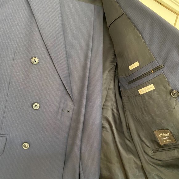 Joseph Abboud Slim Fit Super 120's Double Breasted Blue Suit - Picture 6 of 6